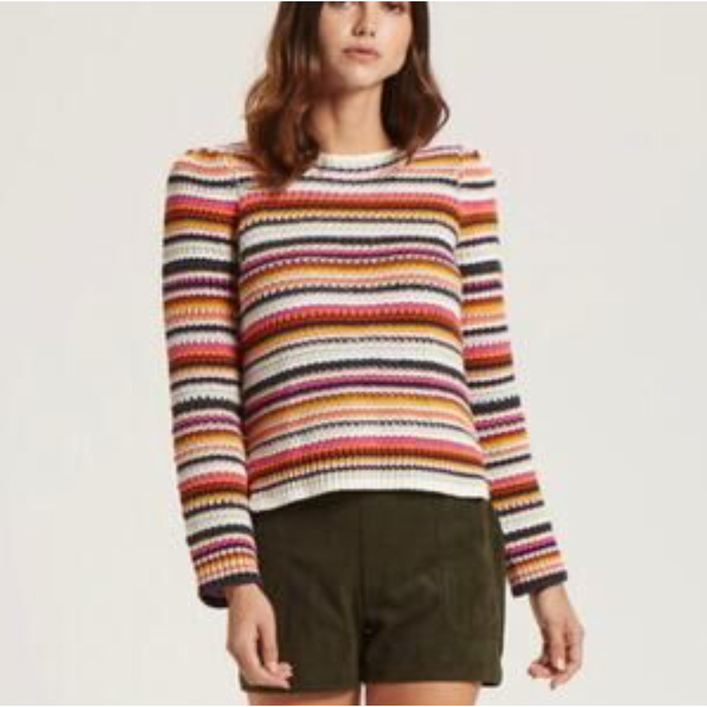 Marie Oliver Multicolored Striped Thick Knit Crewneck Sweater Size Large